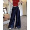 Spicy Girl Retro Dark Blue High Waist Wide-Leg Floor-Length Jeans