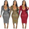 FE257 Women's Fashion Deep V Hot Stamping Dress - Special Offer, No Refunds or Exchanges