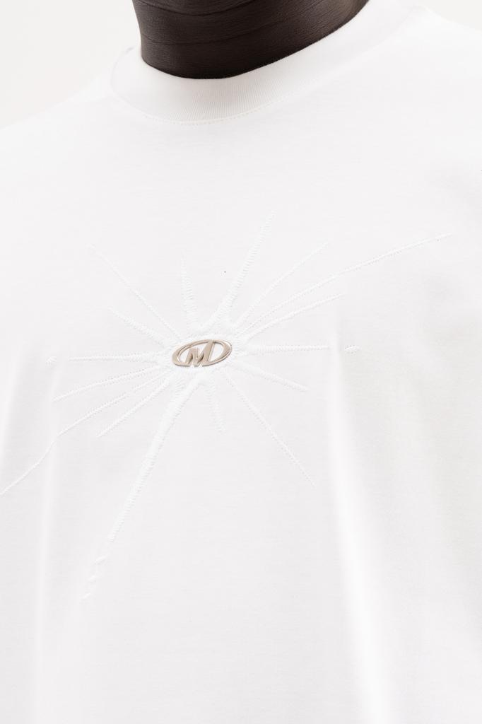 Men's Oversized T-shirt with Embroidered Metallic Logo – Interlock Machinist – Ecru S