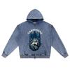 DTG print Knitted Denim Zip-Up Hoodie Carnivore Brother Print Zipper Hoodies  