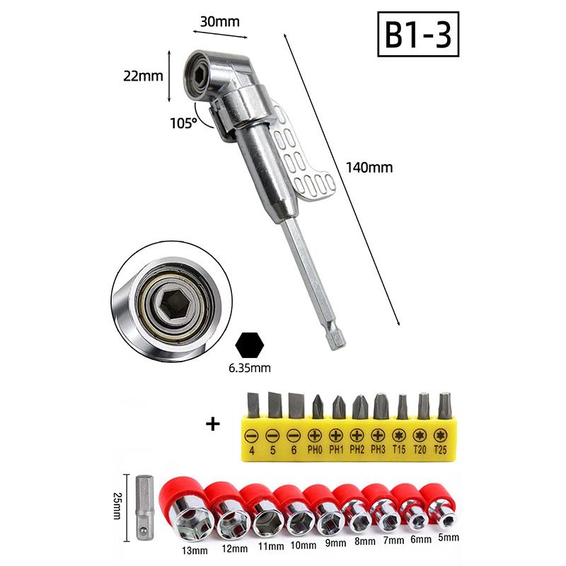 105 Degree Angle Socket Adapter 1/4 inch Extension Hex Drill Bit Adjustable Screwdriver Holder Slotted Phillips Power Hand Tools