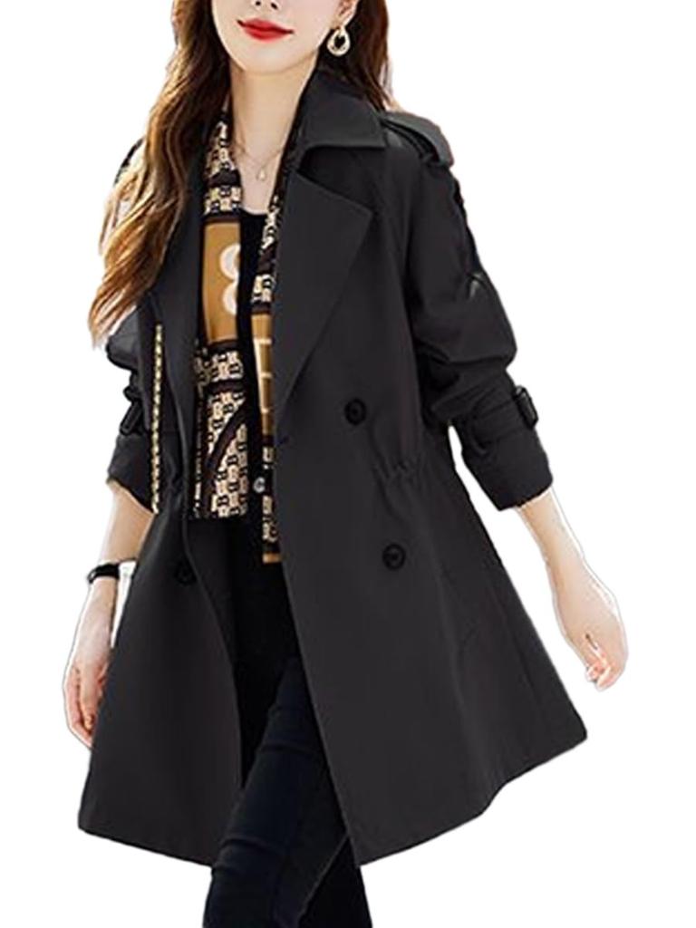 SvaYvee Trench Perfect for Size 4XL Women's Coat, Mid-Length, Spring/Autumn Outerwear, Stylish, Lined, Formal, Commuting, Black,