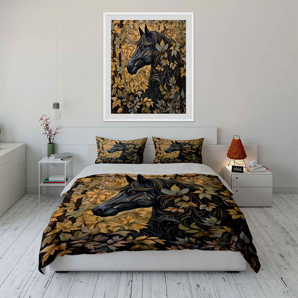 Autumn Horse Wall Art Set Multiple Sizes Kid'S And Adults' Bedroom Exquisite 3Pc Bedding Set, Gift