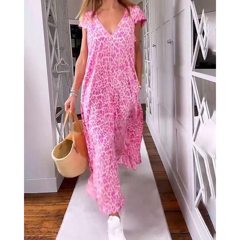 Printed V-neck Short Sleeve Women's Printed V-neck Short Sleeve Loose Dress