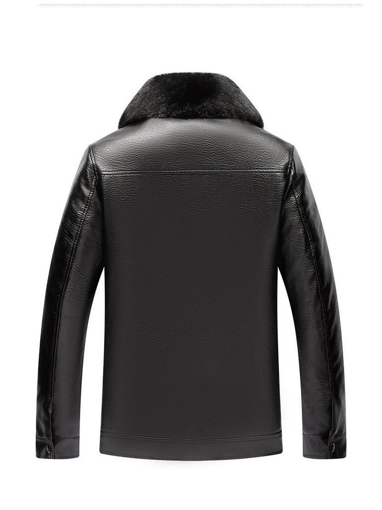 Men's Fur Collar Leather Jacket - Warm, Thickened PU for Middle-aged & Elderly