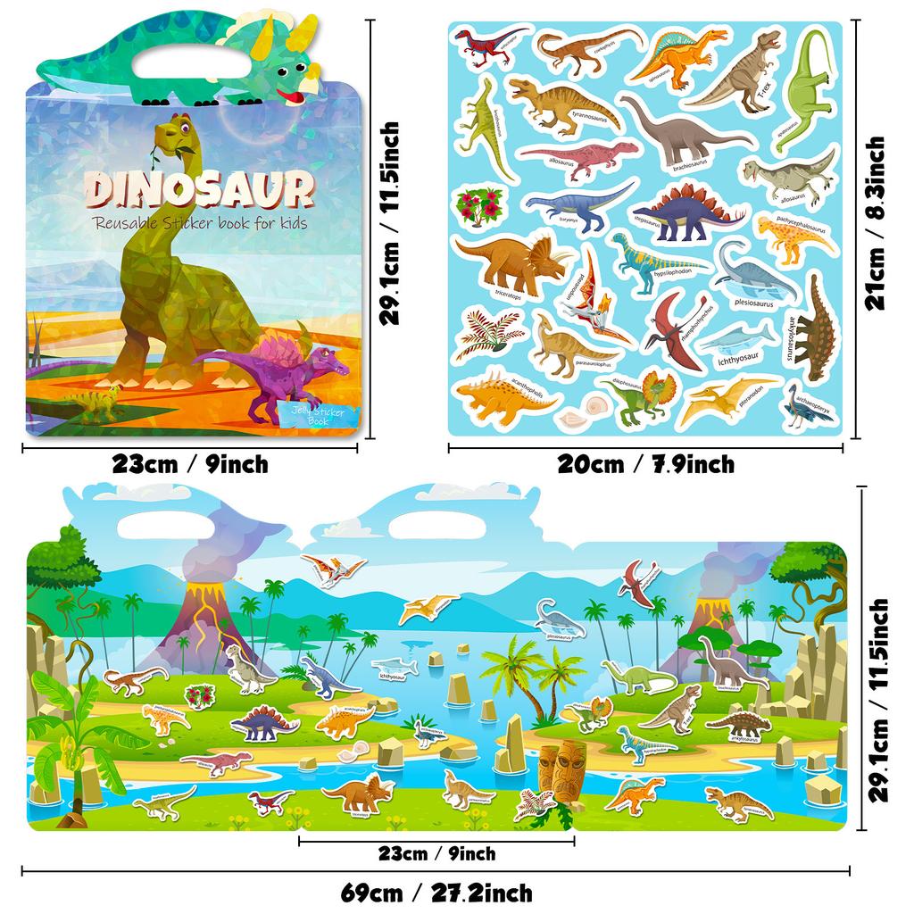 Children'S Quiet Book Concentration Cultivation Dinosaur Can Repeatedly Paste Portable Jelly Sticker Book