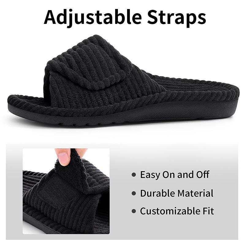 Fashion Kidmi Women Slippers Corduroy Bedroom Shoes with Arch Support Velcro Adjustable Women's Cotton Slippers House Slippers for Women