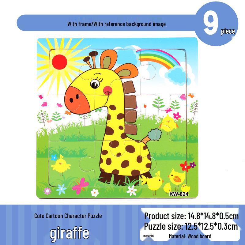 Frühpädagogisches Holztiere-Puzzlebrett für Kinder von 0-3 Jahren - 9-teiliges Lernspielzeug