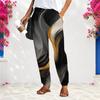 Women S Plus Size Loose Fit Printed Long Pants Black Pink Gradient With Pockets
