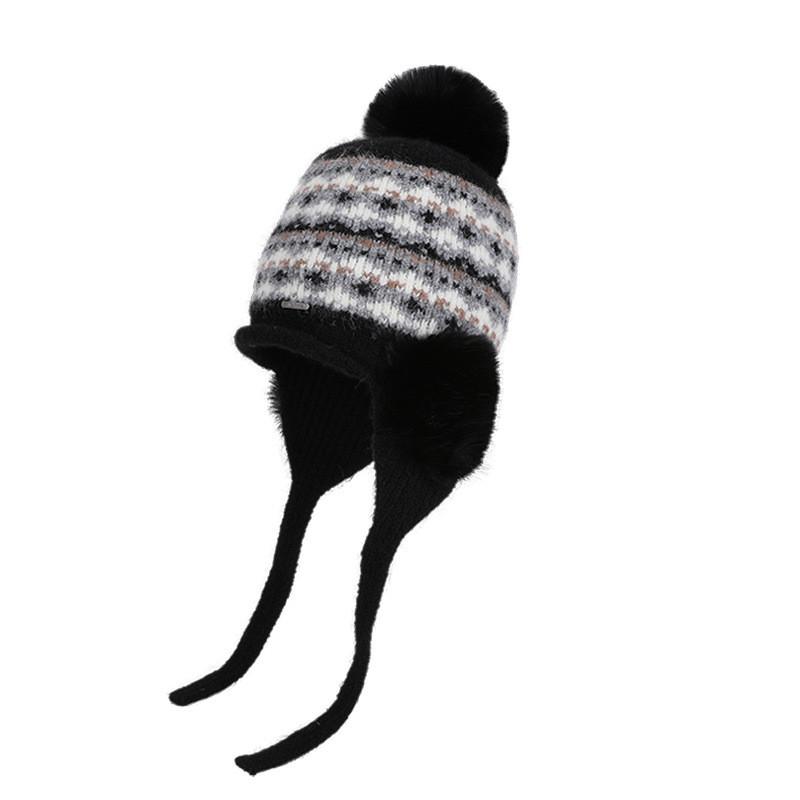 Winter Wool Blend Beanie With Ear Cover For Men And Women Cold Protection Black