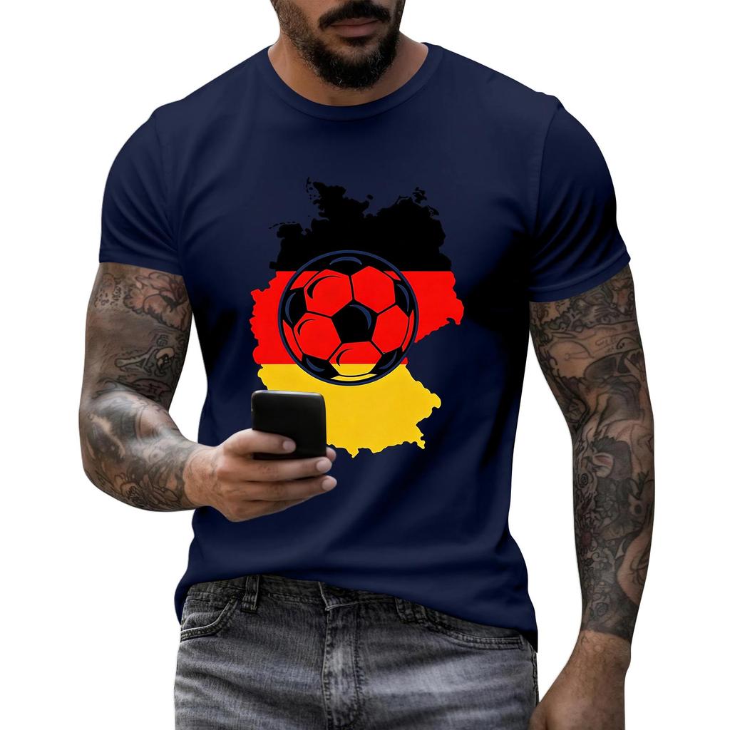 Men's Short Sleeve Crew Neck T-Shirt with Graphic Print of Soccer Ball and Country Outline Casual Fit Cotton Blend Tee for Everyday Wear