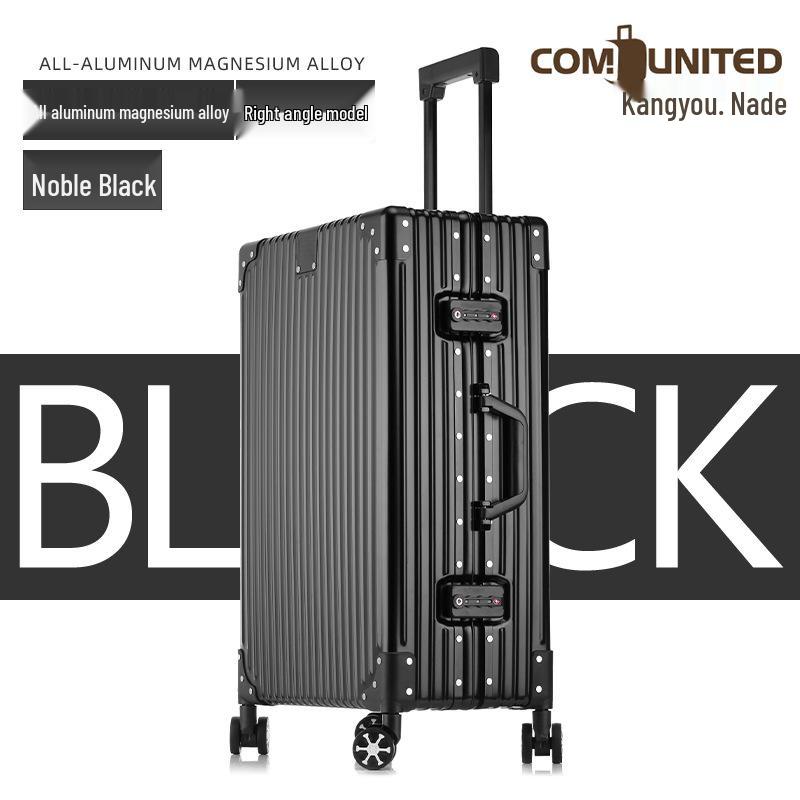 Aluminum-Magnesium Alloy Suitcase with Aluminum Frame, Universal Wheels, Combination Lock - 24" Carry-On for Students & Men's Business Travel.