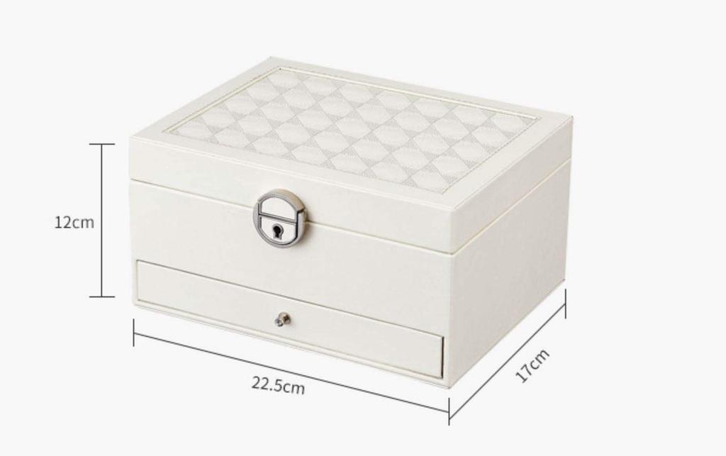 Jewelry Box, Accessory Case, Jewelry Storage, Large Capacity, Lockable, Mirrored, 01153 (White)