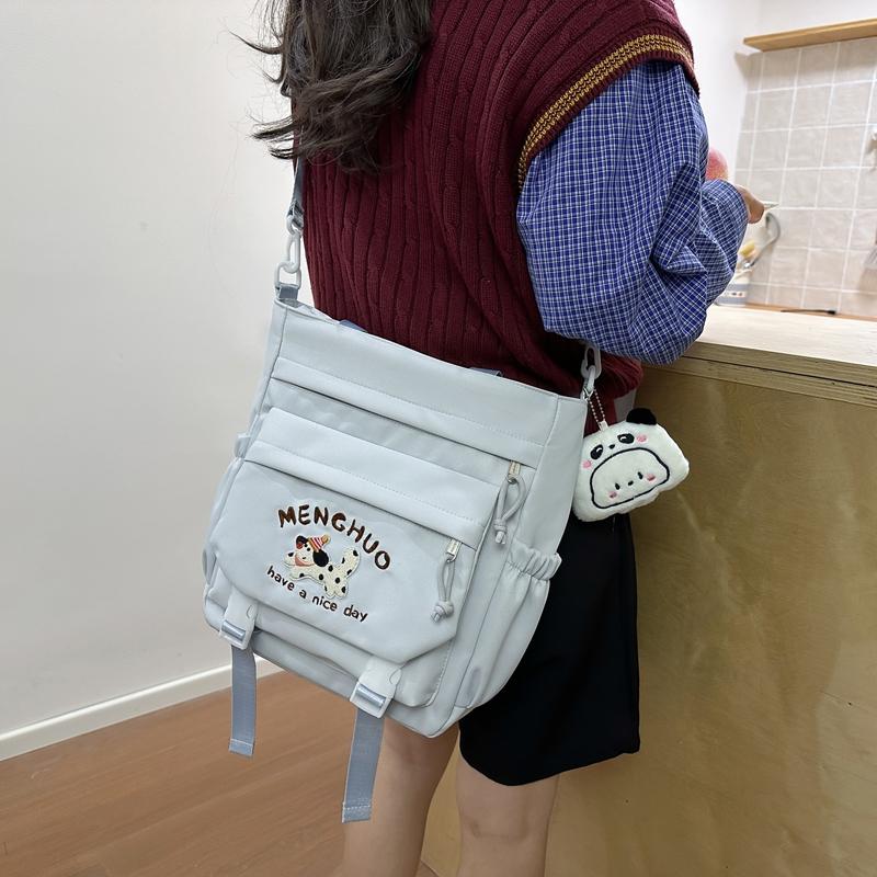 Torba tote w stylu koledżowym dla uczniów szkół średnich i ponadpodstawowych, z kreskówkowym haftem szczeniaka, o dużej pojemności, na ramię