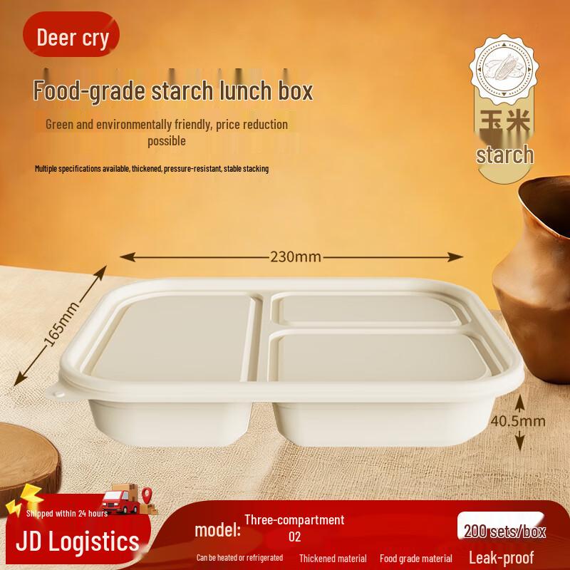 

Degradable Corn Starch 3-Compartment Disposable Meal Containers with Lids