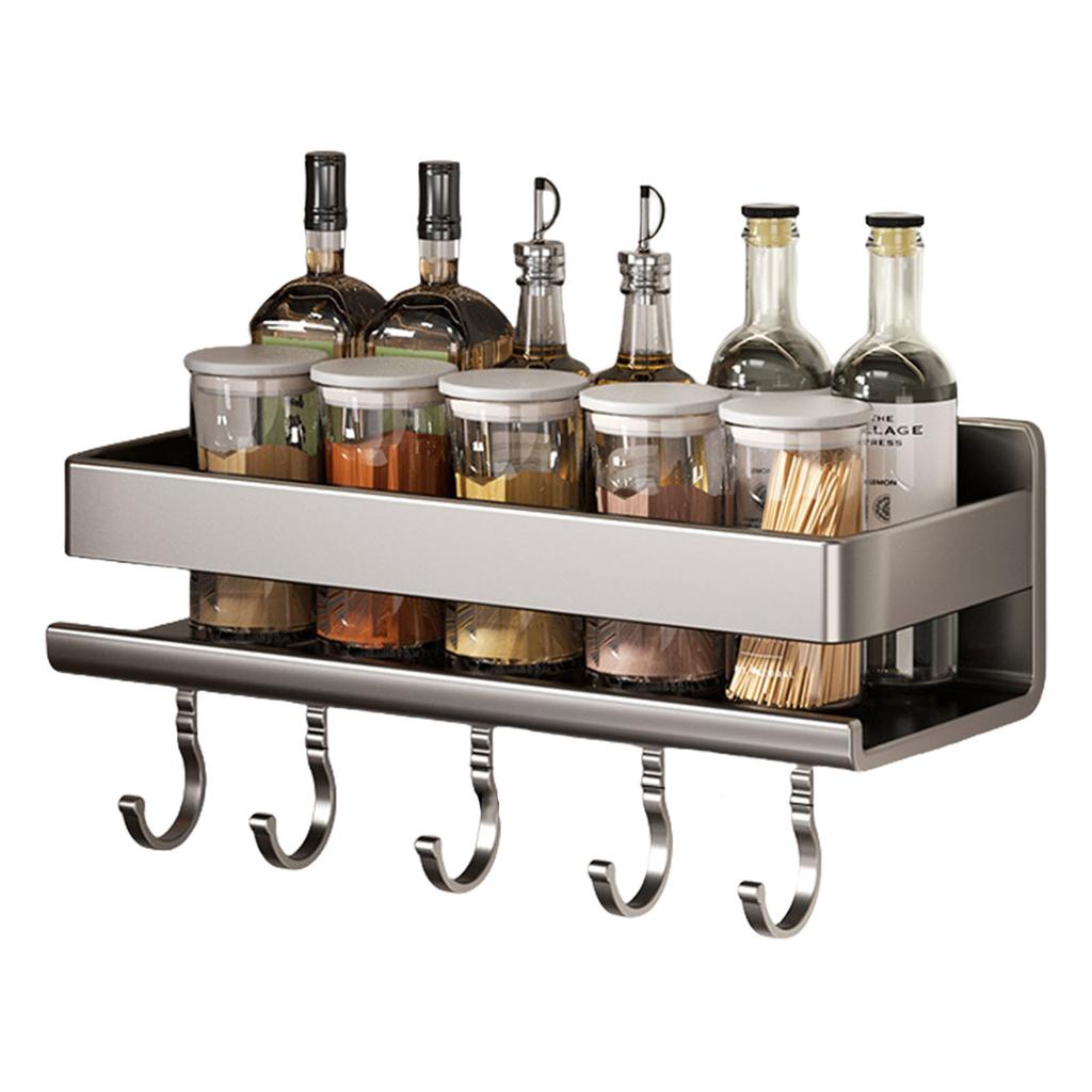 Space Saving Large Capacity Kitchen Spices Holder Wall Mount Designs Without Drilling with Hook for Organization