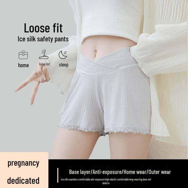 Pantaloni scurți de siguranță ușori cu talie joasă pentru maternitate: Suport din dantelă respirabil, cu elasticitate ridicată, pentru sarcină timpurie până la sarcină avansată