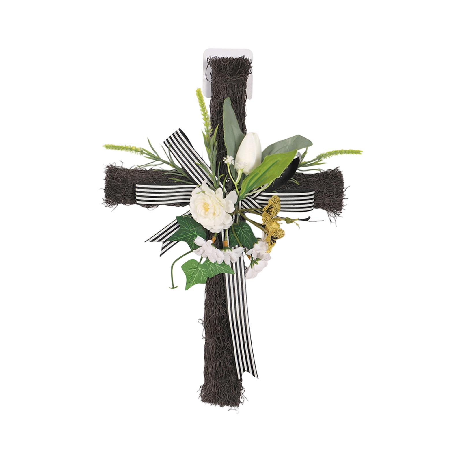 

Easter Cross Simulation Flower Wall Hanging Wreath, Artificial Flower Decoration, Easter Farmhouse Front Door Decorations white