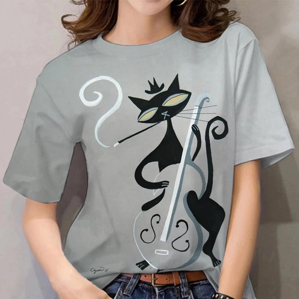 

Футболка с изображением кота, женская футболка в стиле Харадзюку с 3D принтом, женский топ с круглым вырезом и короткими рукавами, повседневная уличная одежда в стиле хип-хоп, футболки 8XL