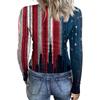 Damen Freizeit Langarm Rippstrick Oberteil Rundhals Pullover Amerikanische Flagge Print Leicht Dehnbares Shirt für den Alltag