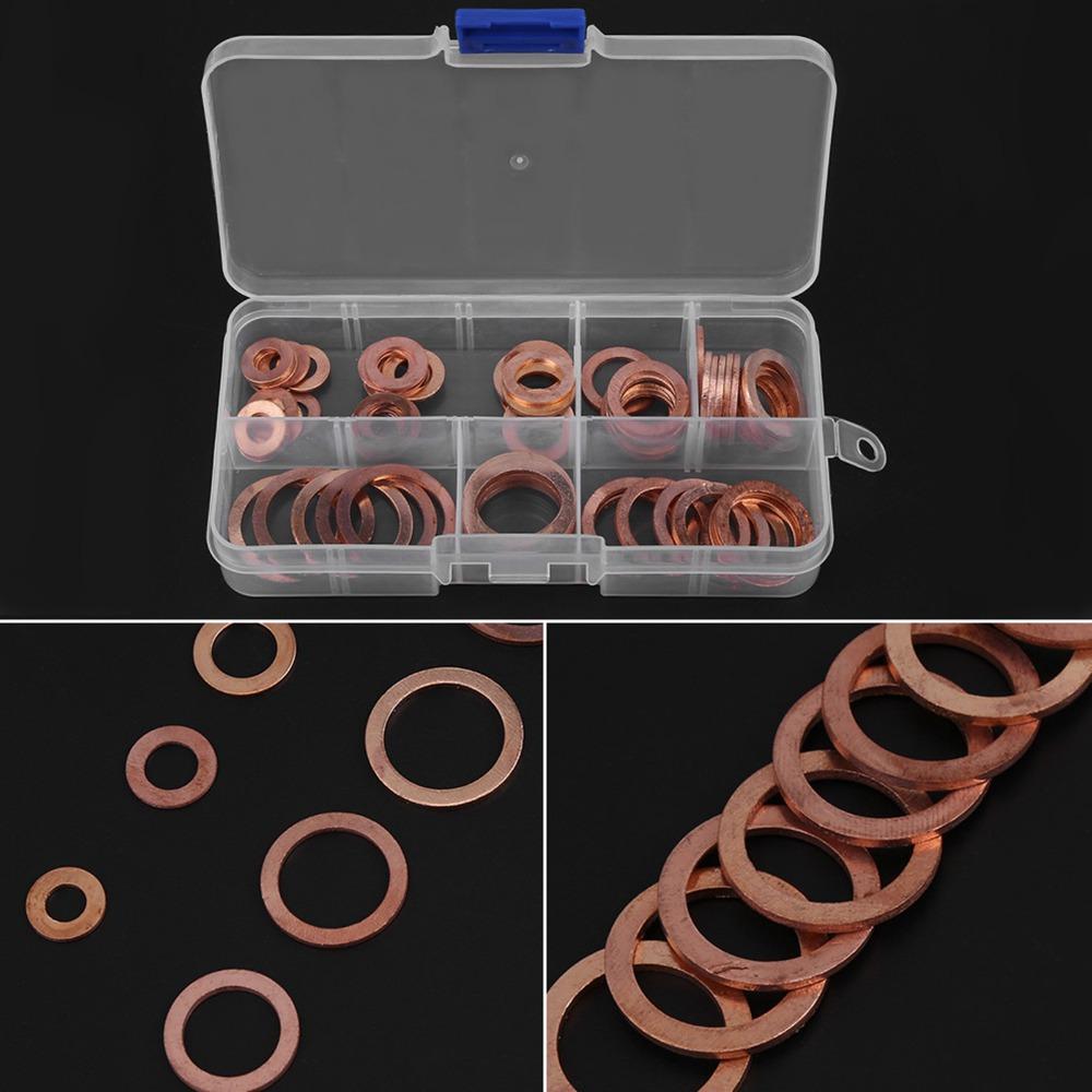 80PCS Multi-Use Copper Sump Plug Washers Storage Box Round Copper Washers Copper Washer Kit Generators