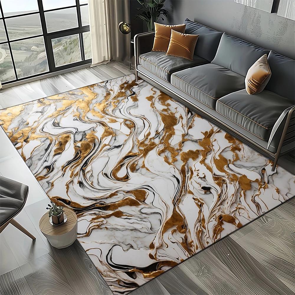 Neuer Stil Schwarz Weiß Gold Marmor Mode 3D Teppich Teppich für Wohnzimmer Schlafzimmer Zuhause Sofa Dekoration, Kinder Rutschfeste Bodenmatte
