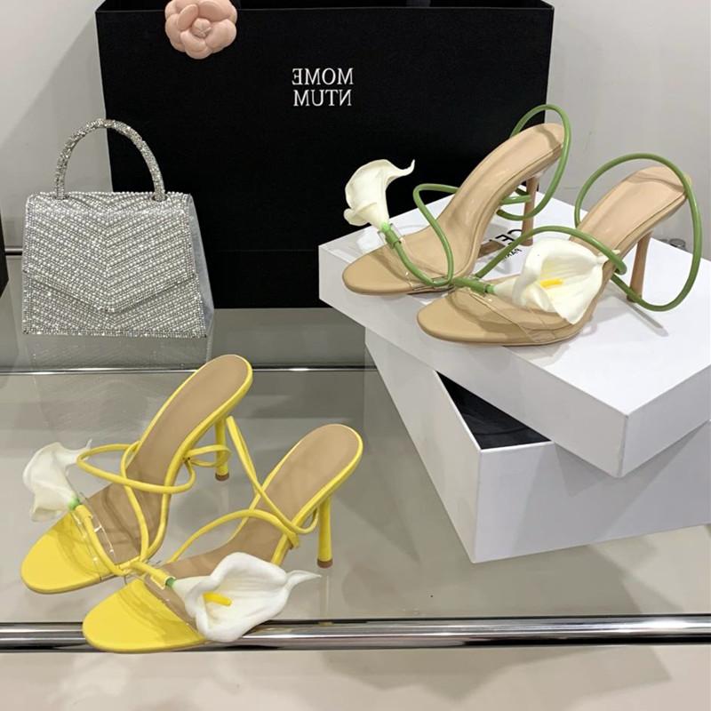 Fashion Elegant Transparent Pvc Flower Decorated Heeled Sandals Women Sexy Peep Toe Thin High Heels Fashion Party Dress Shoes for Women