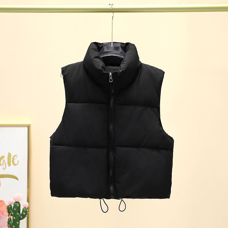 Winter Women Vest Coat Thickened Padded Zipper Closure Stand-up Collar Sleeveless Waistcoat Solid Color Winproof Heat