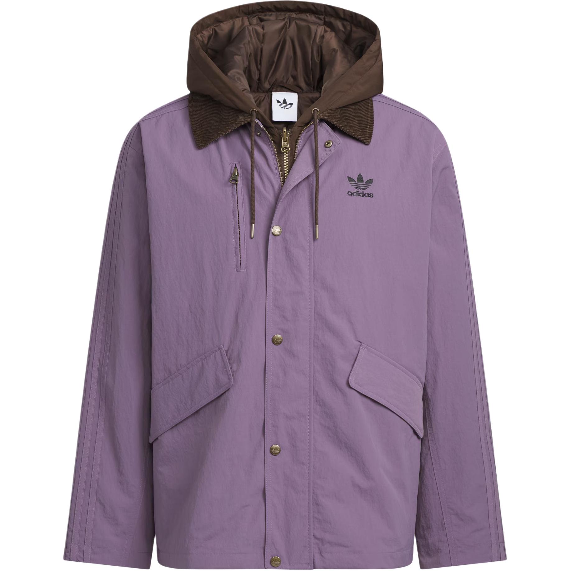 

Adidas Оригинальная стеганая куртка 2-в-1 FW25 Теплая в стиле ретро рабочей одежды Свободного кроя с капюшоном с длинным рукавом Хлопковое пальто Мужская куртка KW1240 XL