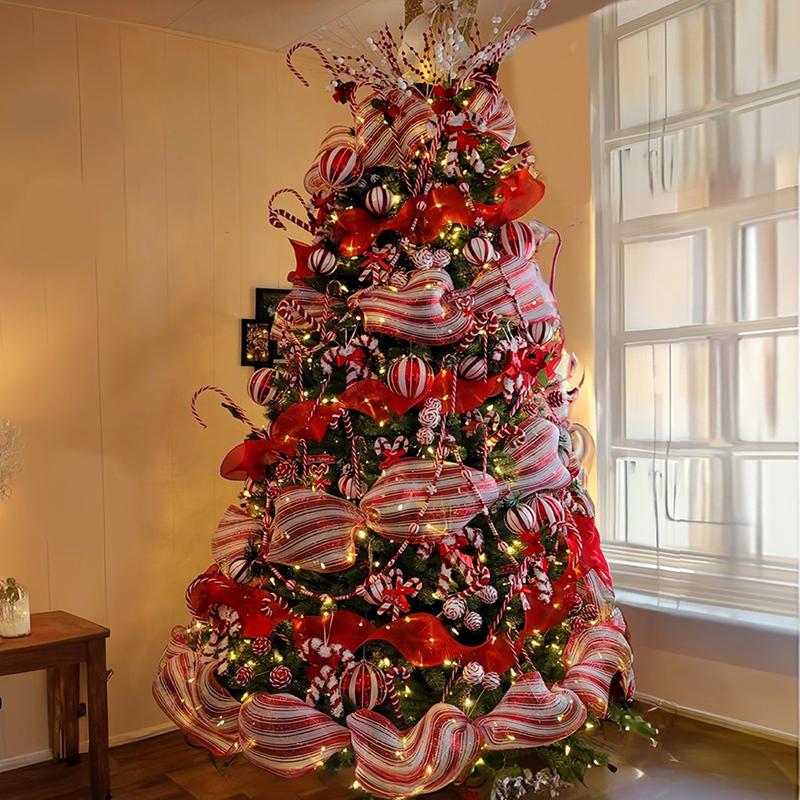 26cm 10Yards Christmas Decor Mesh Ribbon Glitter Mesh Roll for Christmas Tree Decorations Home Door Wreaths Garland Xmas Gifts