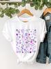T-shirt Violet Fleuri Style Européen Manches Courtes Col Rond
