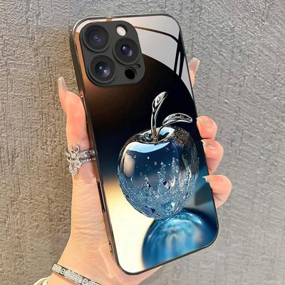 Gradient Crystal Apple Pattern Tempered Glass Phone Case For iPhone 17 16 15 14 13 12 11 Pro Max 17Air 16E 7 Plus XR XS X Cover