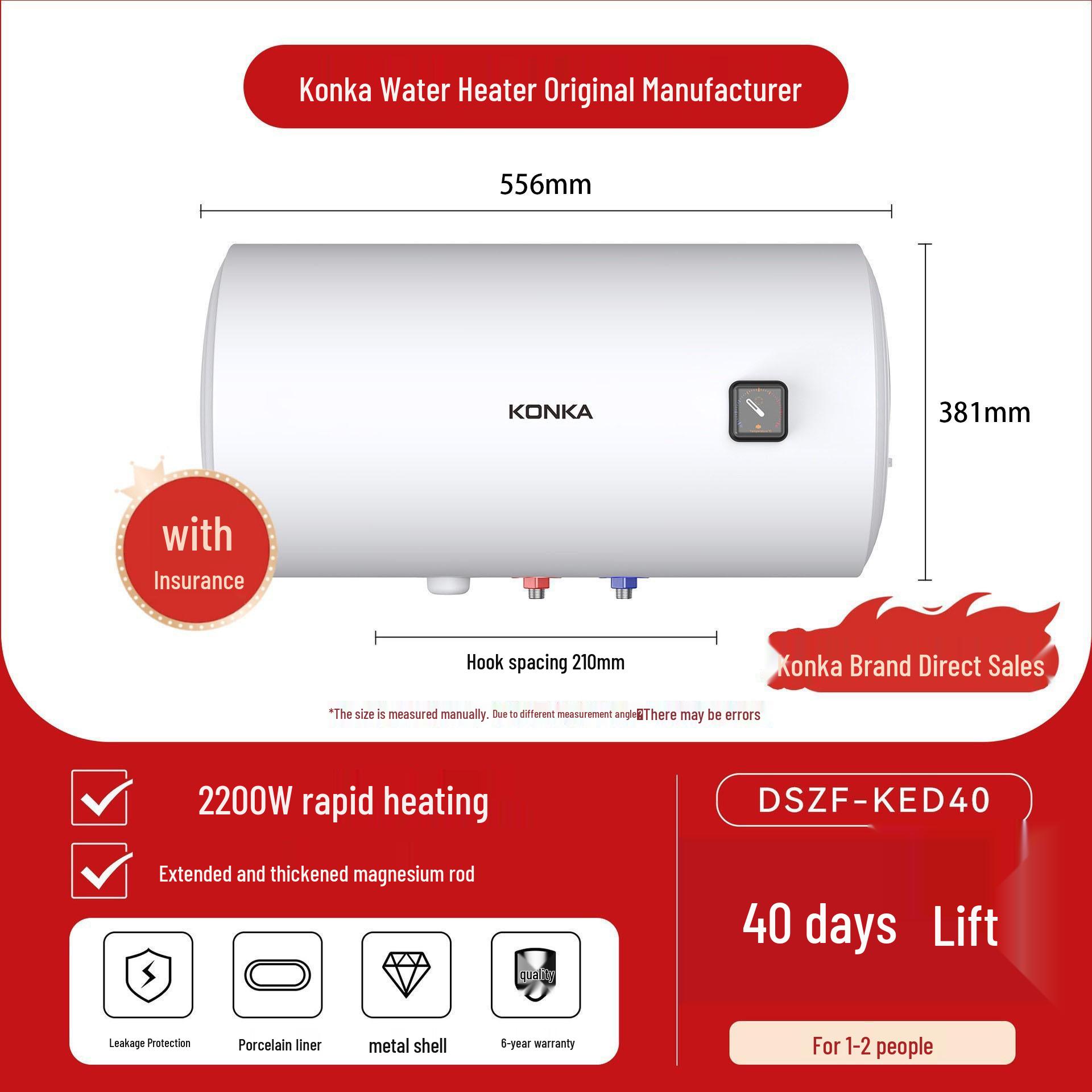 Konka Energy-Saving Electric Water Heater with 12-Layer Protection for Home or Apartment Showers