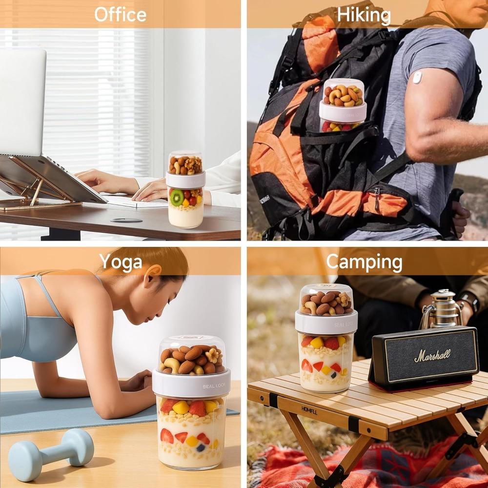 Double Layer Lunch Box Compartment Preservation Box Leak Proof Overnight Oat Container Portable Oatmeal Cup Fruit Sealed Jar