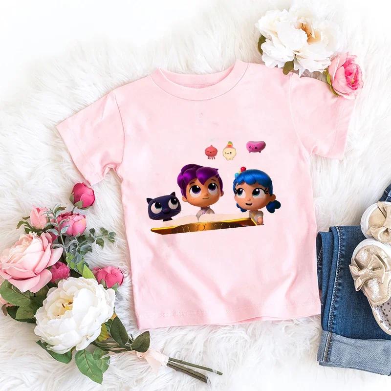 Kids Girl Pink Tshirt Baby Rainbow Kingdom Tops Toddler Tees Clothes Children Clothing Cartoon Short Sleeve Tshirt Casual Wear