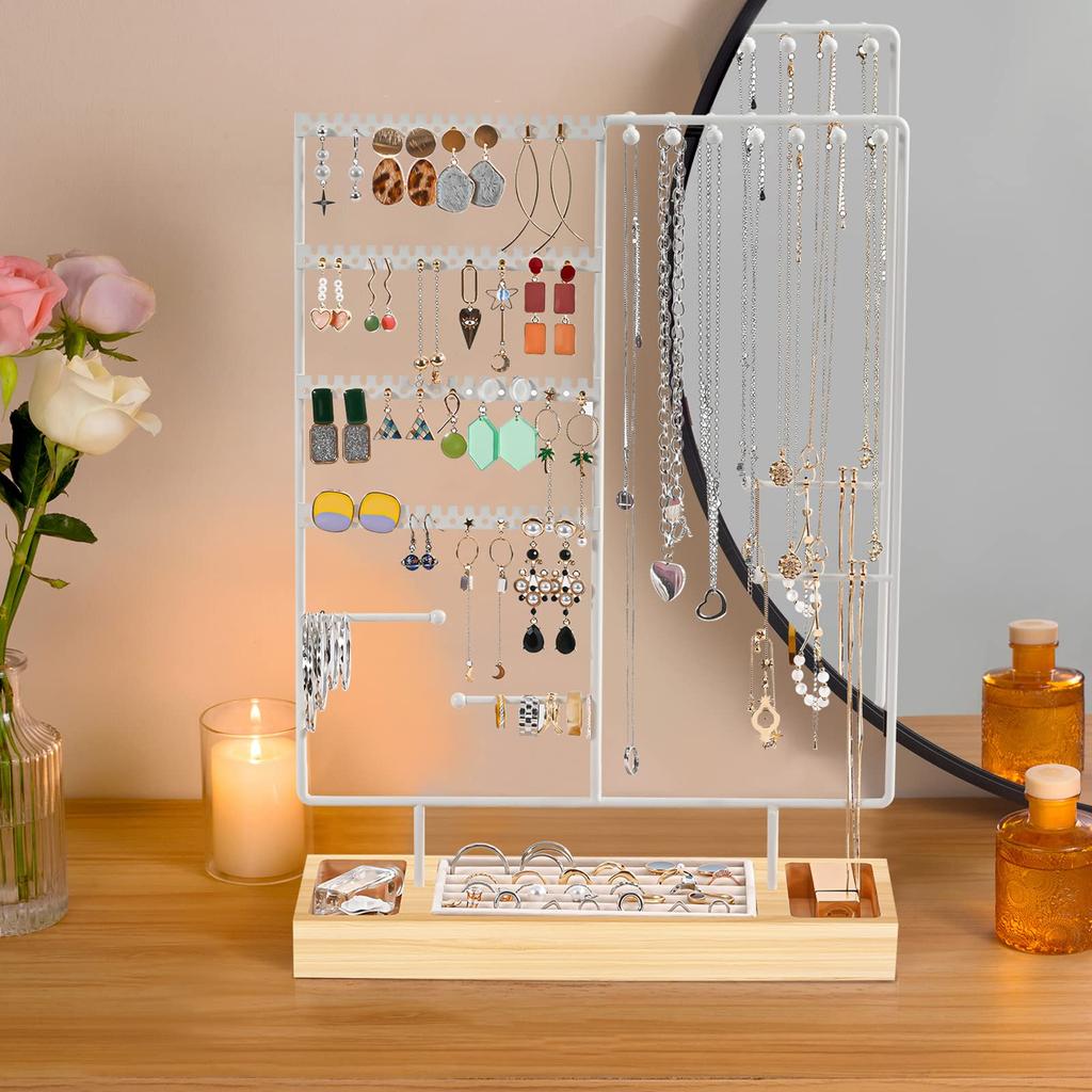 ProCase Accessory Stand Jewelry Stand with 72 Hooks Earring Holder Necklace Storage Display Storage Ring Necklace Earrings White