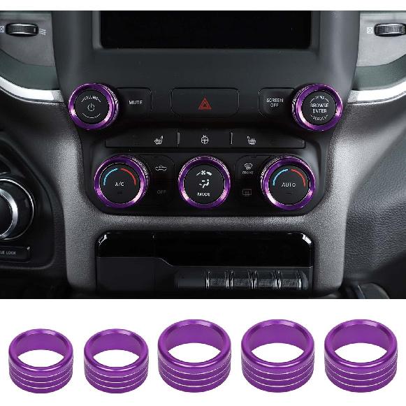 RT-TCZ Center Control AC Radio Switch Knob Cover Volume Tune Switch Knob Button Cover Trim Ring Aluminium Alloy Interior Accessories for Dodge RAM