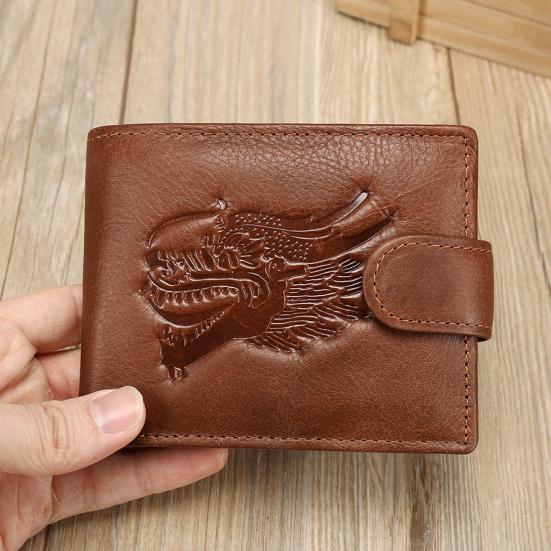 Men Front Pocket Wallet Large Capacity Bi-fold Wallet with Zipper Pocket Embossed Animal Card Holder Folding Cash Coin