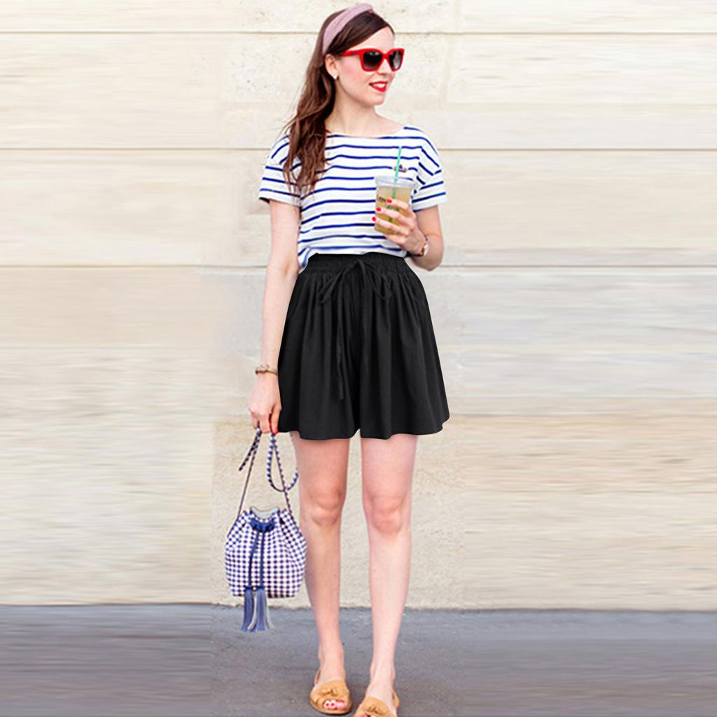 Women's Shorts High Waist Drawstring Knee Length Shorts Elastic Comfy Shorts With Pockets