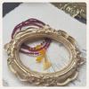 Natural Wine Red Garnet Amber Three-Loop Bracelet for Women - Ancient Hanfu Style Accessories