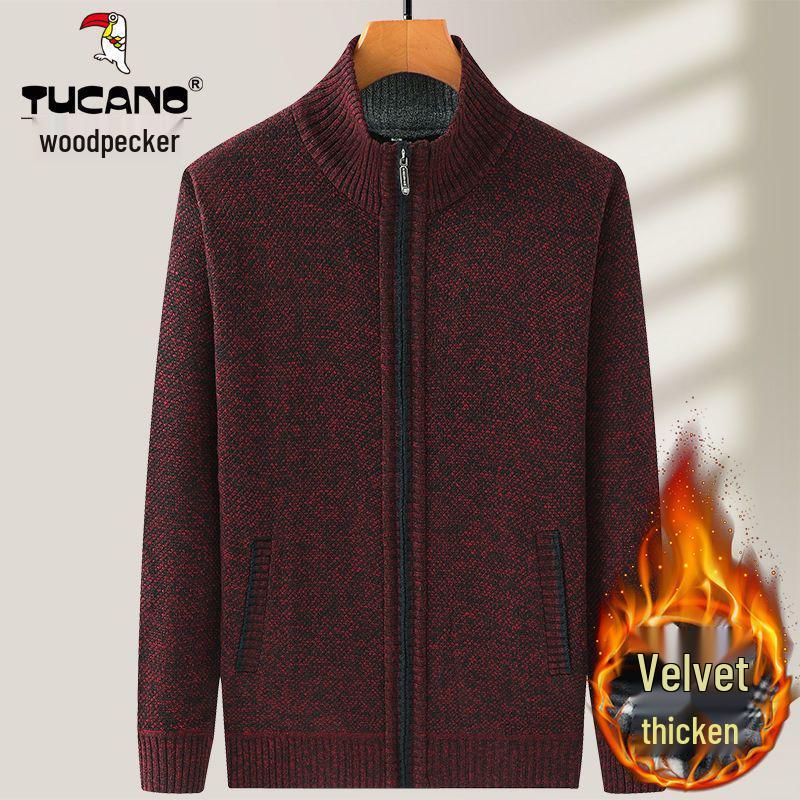 

Woodpecker Men s Plus Velvet Thick Cardigan for Seniors - Autumn Winter Knitwear XL for 65-72.5 kg