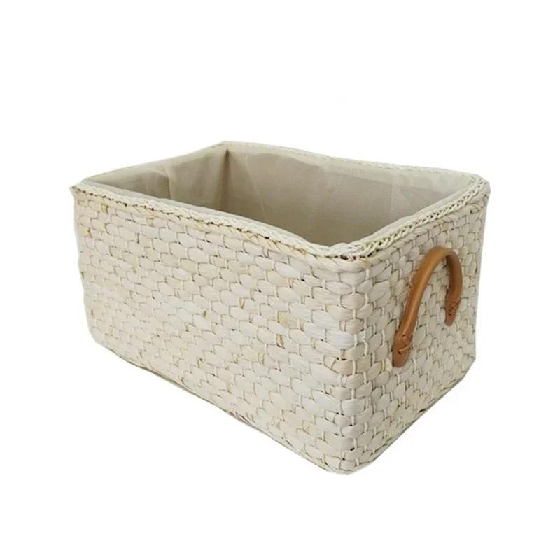 Hand-woven Storage Basket Household Laundry Wicker Baskets with Handles Clothes Container Home Decor Toy Box Basket Storage