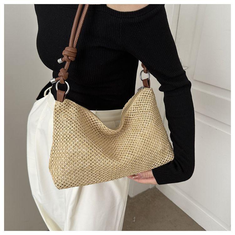 Handmade Woven Bags for Women, New Tide Fashion Retro Straw Tote Bag, Versatile Large Capacity Shoulder Bag