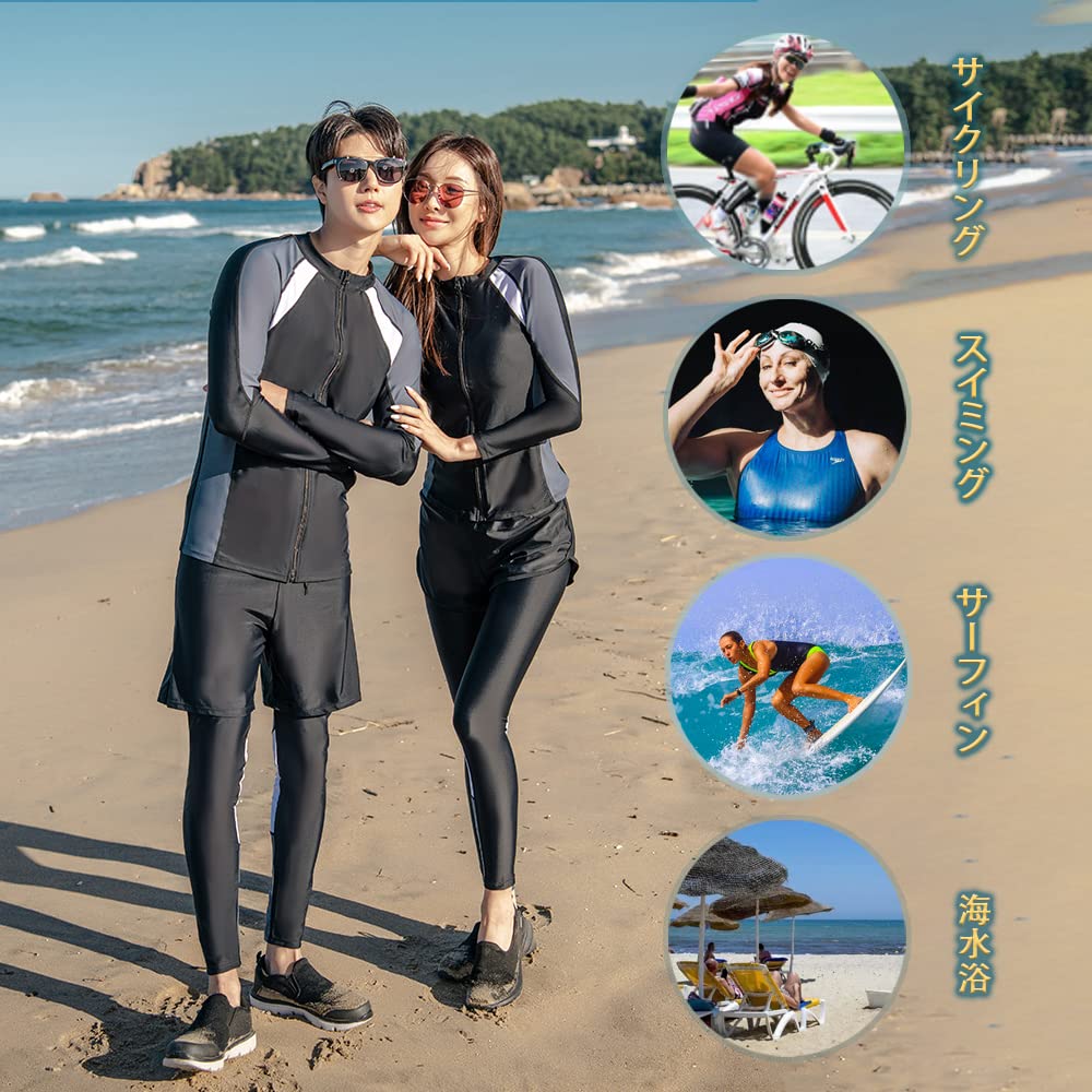 YFMAYI Women's Rash Guard Swimsuit, 5-Piece Set, UV Protection, Long Sleeves, Open Front, Amphibious, Sweat-Wicking, Quick-Drying