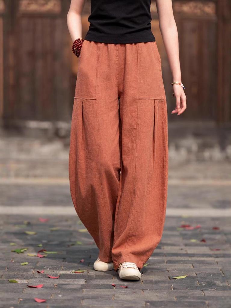 2026 Spring/Summer Artistic Cotton Linen Women's Slimming Casual Lantern Pants