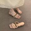 Female Large Size French Square Head Slippers Metal Medium Heel Cool Fairy Wind 2025 Summer New Gentle Outer Wear One-word Drag