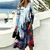 Women's Halloween Print V-Neck Long Sleeve Dress with Pockets for Casual Everyday Wear