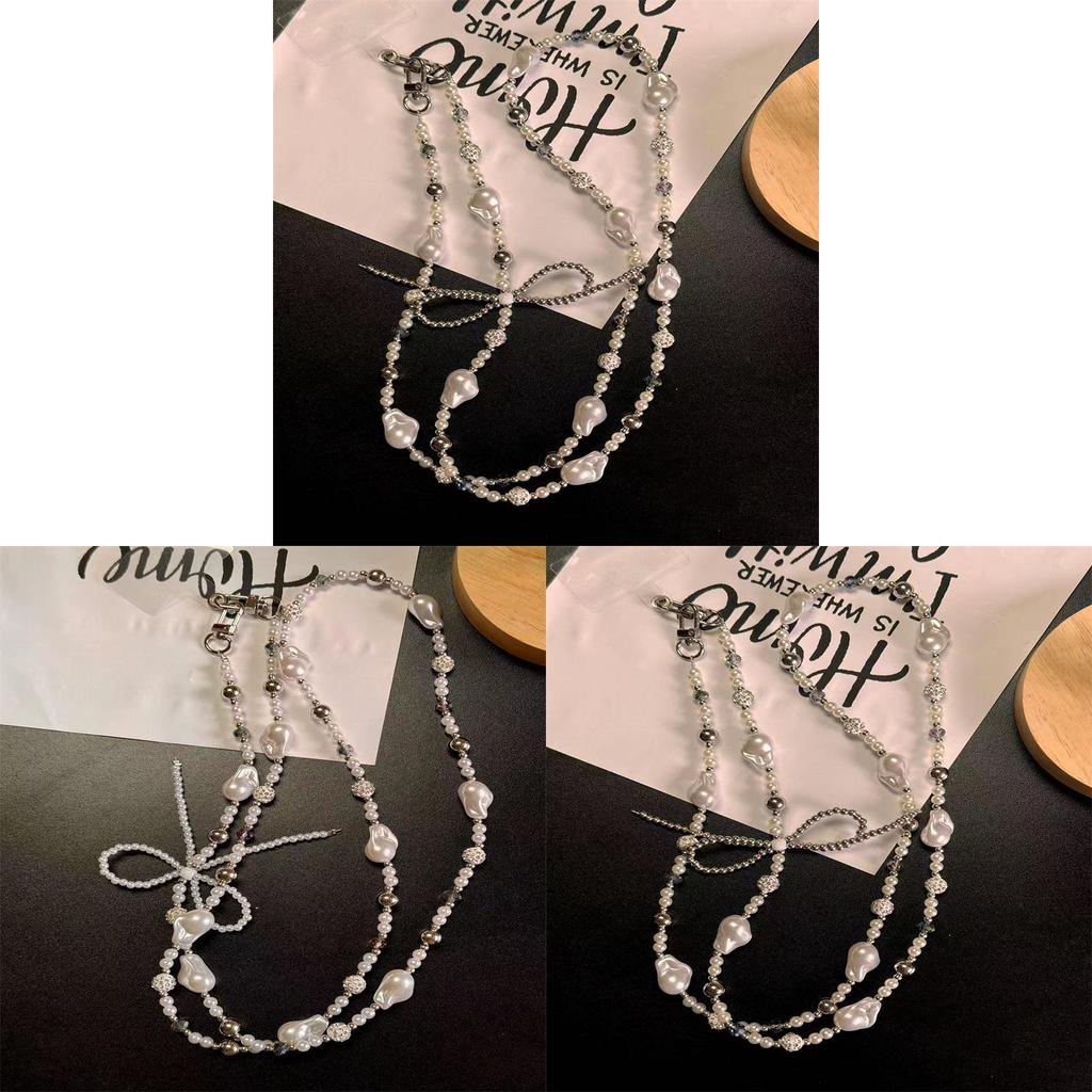 Silver Pearl Bow Diamond Ball Phone Lanyard With Pvc Strap For Women And Men