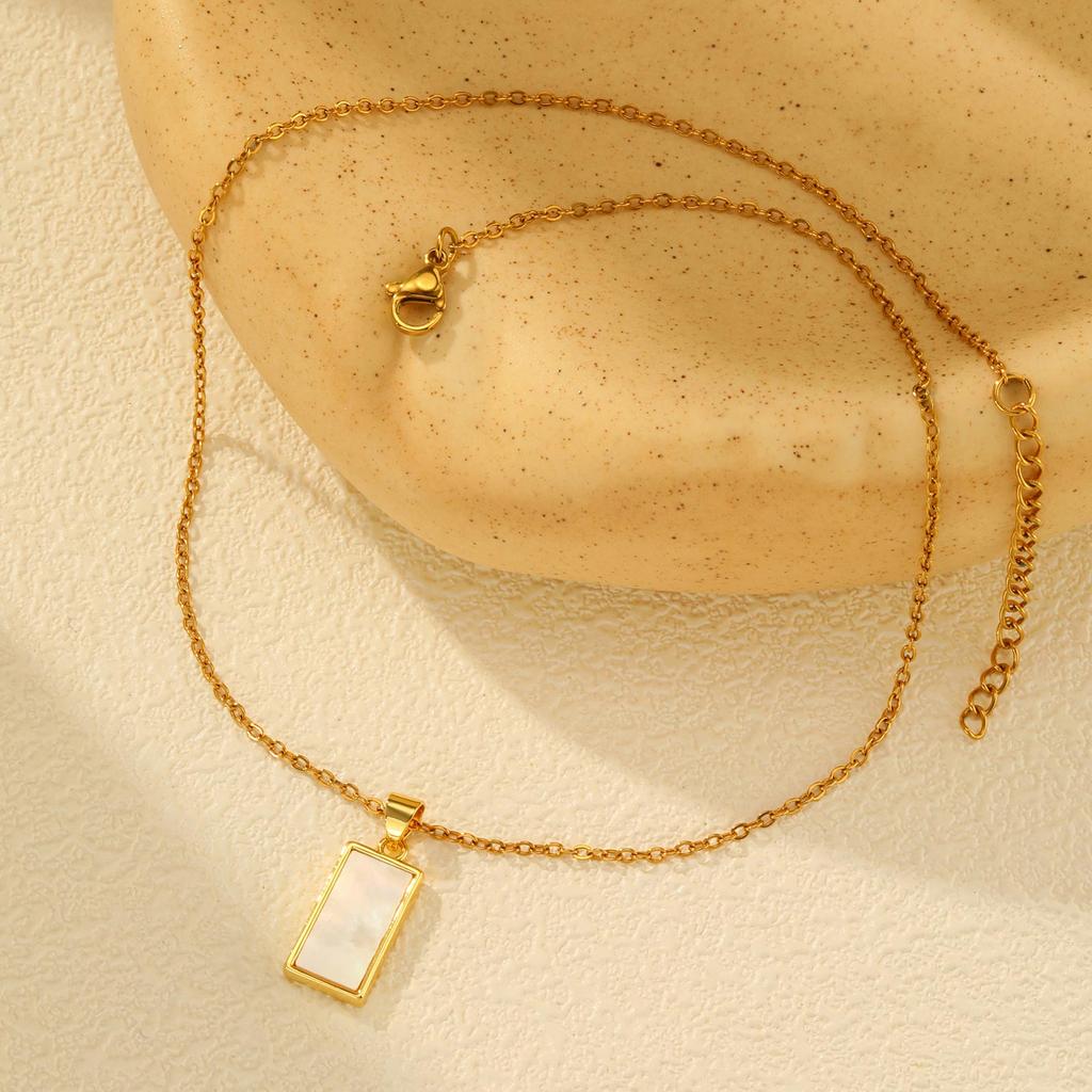 Minimalist Square Shell Pendant Necklace for Women, Copper 14K Gold Plated Geometric Pendant, Elegant Aesthetic Jewelry Gift