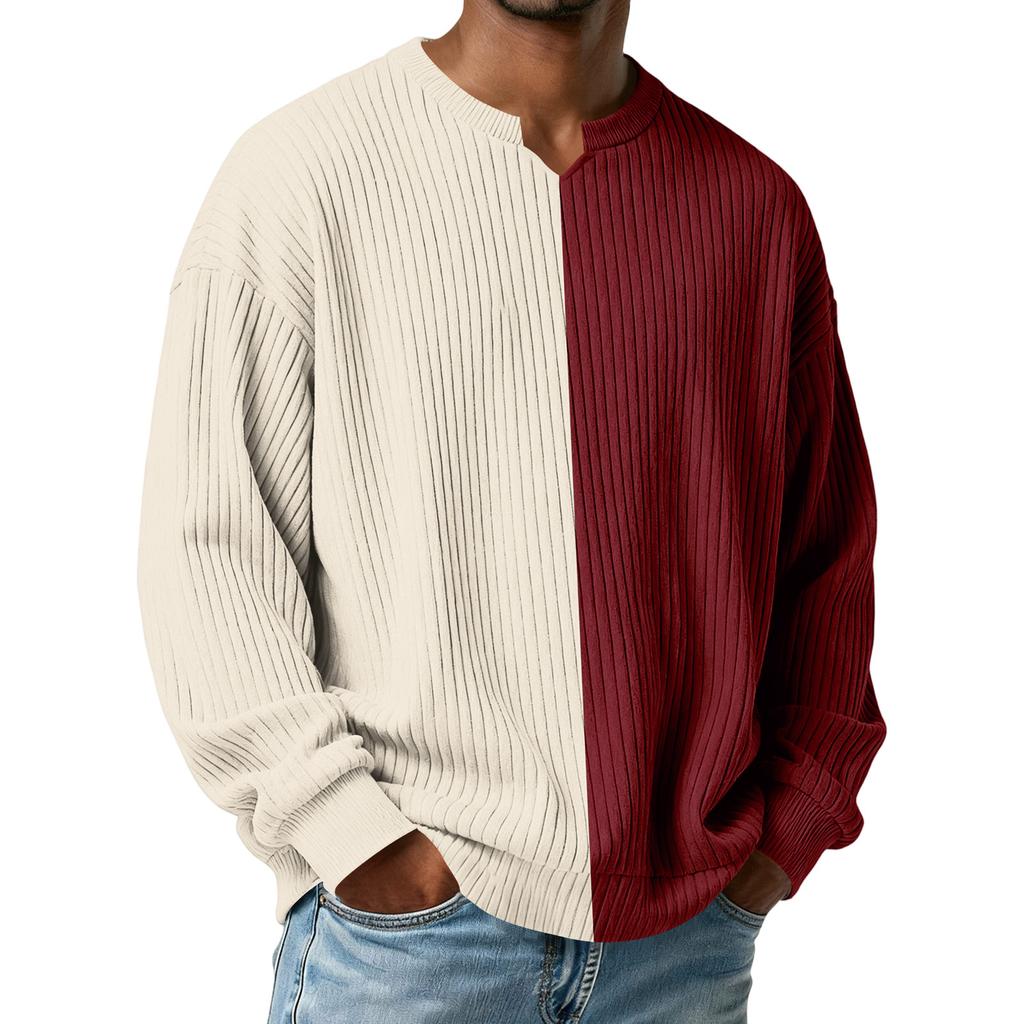 Herrfärg,Färgblockerad Snygg V-ringad Ribbstickad Långärmad T-shirt
